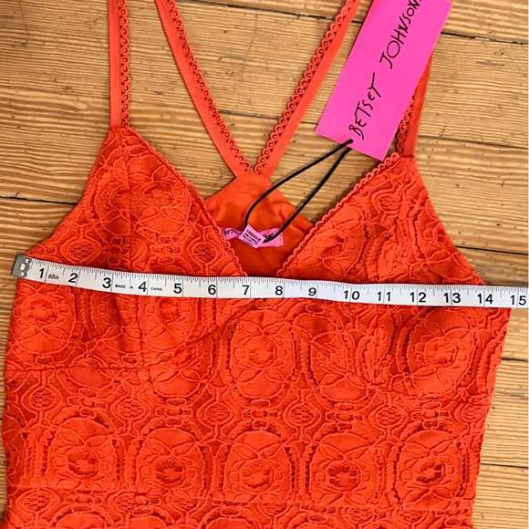 NWT Betsey Johnson Crochet Lace Ruffle Hem Mini Dress in Spicy Orange Sz M. - Picture 9 of 13